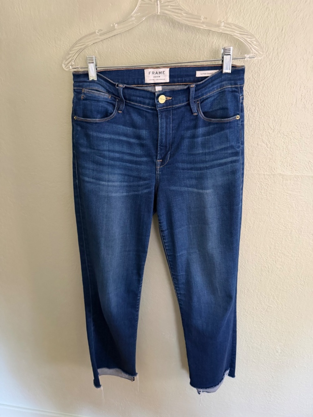Frame Le Straight raw hem premium denim jeans, size 29